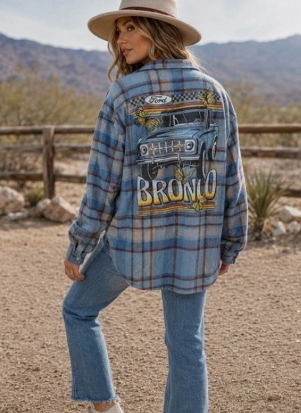 Ford Bronco Plaid Flannel Button Down Shacket Women's XL